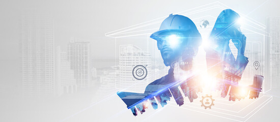 engineer or businessman Use your smartphone to exchange industrial systems, technology, industry cloud technology concepts.	
