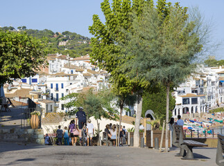 Beautiful village with white houses on the beach, holiday concept