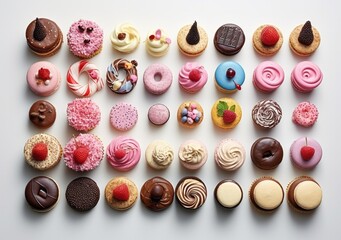Photo of a colourful assortment of delicious children's desserts on a table created with Generative AI technology