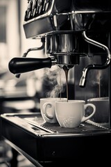 Coffee machine and fresh coffee scene, Close-up 
