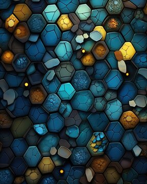 an abstract background with hexagons in blue, orange and yellow colors stock photo - free image on pifx