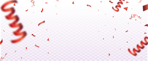 Obraz premium Red gold confetti ribbons on transparent background. Celebration background party decoration frame template . luxury greeting rich card. Festive design