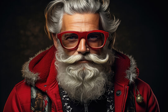 Portrait of modern stylish Santa claus, concept of christmas, new year