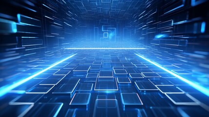 3D Futuristic abstract background. Motion graphic for abstract data center, server, internet, speed. Futuristic HUD tunnel. Display screens for tech titles and background, news headline. 3D render