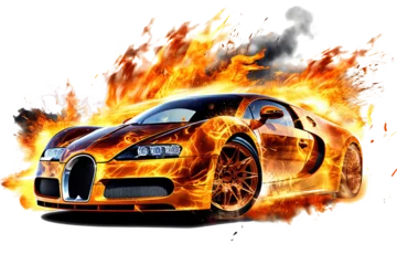 Foto op Aluminium Burning luxury car in flames isolated on transparent background - high quality PNG © Ameer