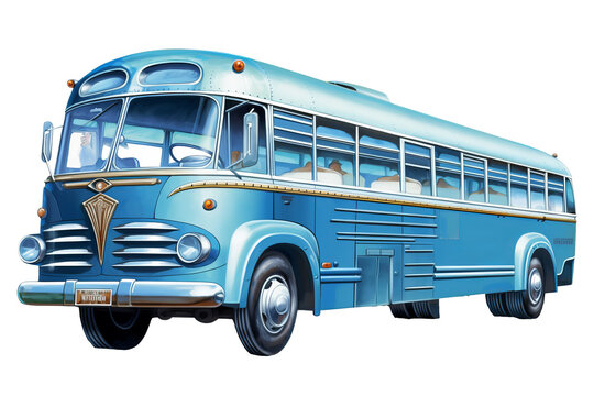 Modern blue bus isolated on transparent background in PNG