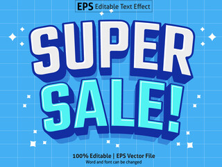Fototapeta premium Editable text effect - Super Sale 3D Cartoon template style premium vector
