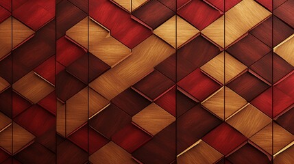 3d red gold lattice tiles on wooden oak background. Material wood oak. High quality seamless realistic texture