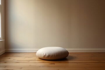 Bedroom Corner Meditation Cushion, Empty Space, Calm Aura. Сoncept Bedroom Corner Meditation, Empty Space Relaxation, Creating Calm Aura, Benefits Of Meditation