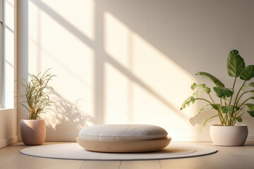 Bedroom Corner Meditation Cushion, Empty Space, Calm Aura. Сoncept Meditating In A Bedroom Corner, Empty Space For Calm, Auraboosting Cushion