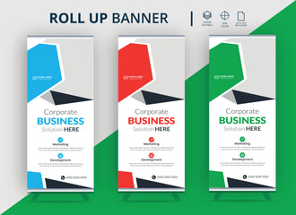 Business Roll Up Banner stand. Presentation concept. Abstract modern roll up background. Vertical roll up template billboard, banner stand or flag design layout. 