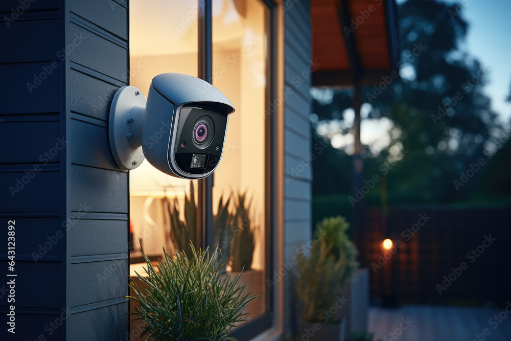 Poster a smart home security system with sensors on doors and windows to detect intrusions. generative ai.