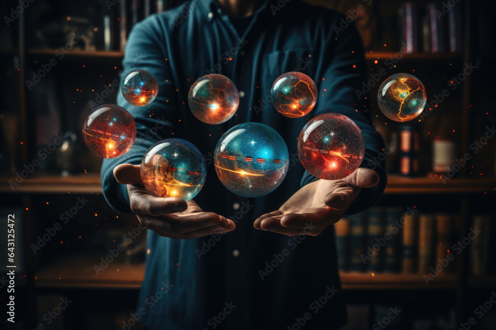 Poster a close-up of a person's hand juggling multiple time zones for remote work or communication. generat