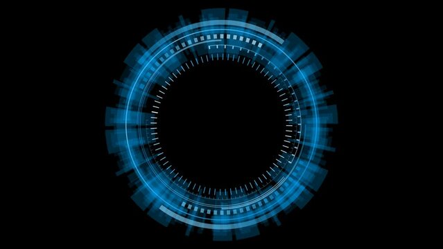 circle hud futuristic spinning around holographic blue with fade in and fade out  animation transparent background. Format quick time alpha rgb, video codec animation.