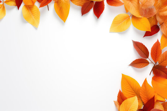 Autumn Orange Leaves Frame With White Background Inside . Сoncept Orange Leaves In Autumn, White Backgrounds In Decorating, Creative Frames, Seasonal Home Decor