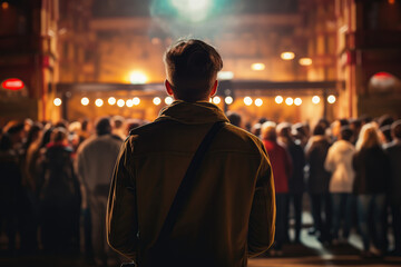 Queue Lot Of People In The Concert Venue. Сoncept Crowd Control, Ticket Queues, Concert Venue Logistics, Music Entertainment