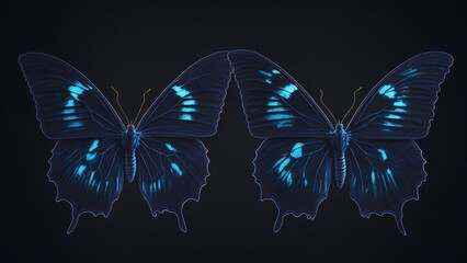 Blue butterfly isolated on a black background. 3d render illustration.