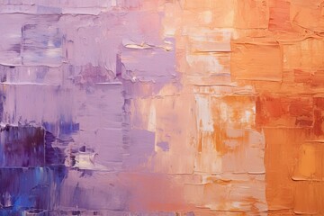 四角を使ったパレットナイフの油絵・抽象背景バナー）紫とオレンジとベージュ