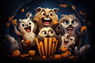 Illustration of funny animals in halloween costumes.