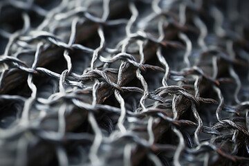 An Intricate Web: A Close-Up of Glistening Wire Mesh Reveals a Beautiful Tapestry of Interlaced Metal Threads