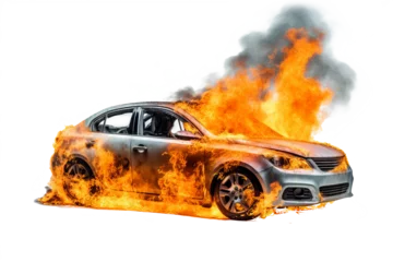Foto op Plexiglas anti-reflex Burning car in flames isolated on transparent Background - high quality PNG © Ameer
