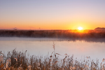 Obraz na płótnie Canvas 渡良瀬遊水地の日の出の景色