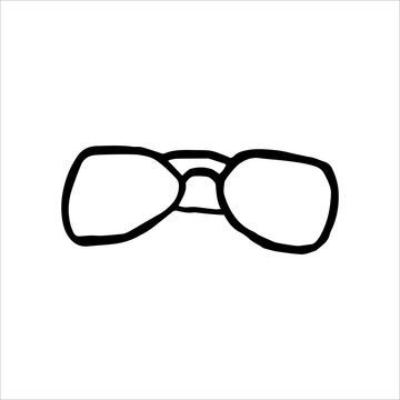 Glasses. Vector contour. Hand-drawn black and white illustration. Clipart,, sketch, doodle, template, icon, logo.