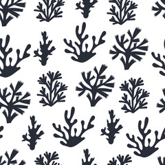 Seaweed ocean sea outline seamless pattern background concept. Vector flat graphic design illustration