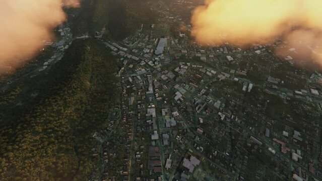 Top Aerial View At Sunset Of Hot Springs Mountain In Arkansas. United States