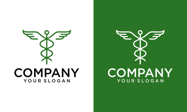 Snake medical icon, caduceus vector sign isolated on white background