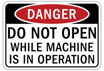 Machinery service instruction sign and labels do not open while machine is in operation