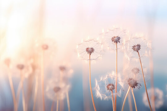 Pusteblumen mit vertr&auml;umten Hintergrund, Dandelions with dreamy background
