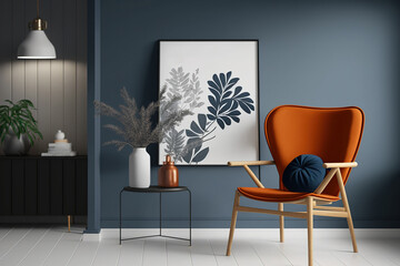 Modern Scandinavian interior with canvas chair. poster mockup. Generative AI