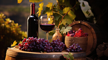 Still life with grapes and glasses of wine