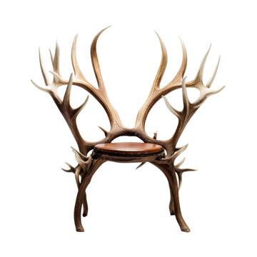 a chair made from antlers isolated on a transparent background, generative ai