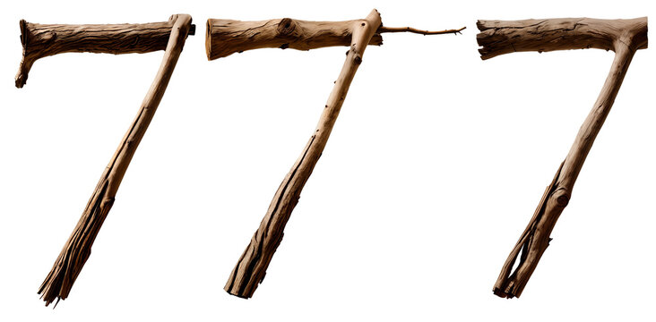 number 7 made of old creepy tree branches. for title of horror movie, book, tv show or game. transparent background
