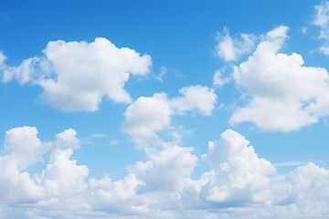 Naklejka na ściany i meble Simple panoramic background beatiful blue sky white clouds summer time generative ai