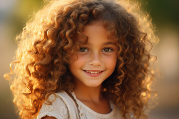 Generative AI portrait of cute little red hair girl overjoyed smiling face Generated