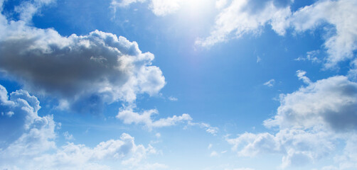 White cloud with blue sky scene background.Morning sun light beautiful bright fresh...