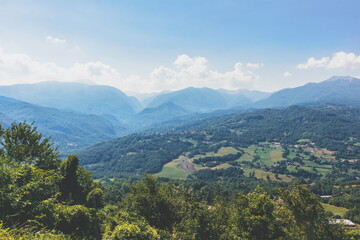 Top view of the landscape of Tuscan Emilian Apennines in Busana (Ventasso municipality), Italy. Copy space.