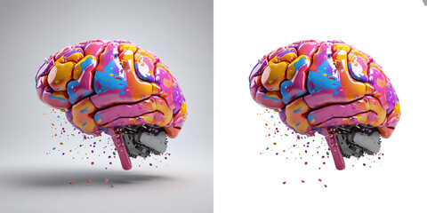 Futuristic brain illustration blending AI and human elements. Great for tech startups, symbolizing the convergence of human and machine intelligence.  isolated. 