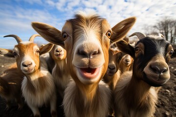 Selfie picture of a group of brown goats