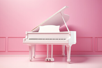 White Piano on Pink Background: Musical Elegance