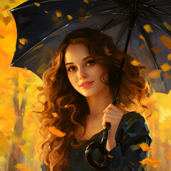 woman with an umbrella under an autumn rain