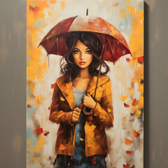 watercolor girl under an umbrella