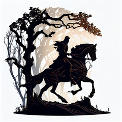 headless horseman clipart, solid white backgrond, Ai generated image
