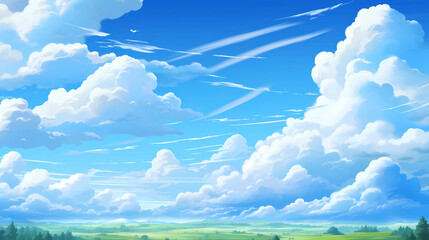 Fototapeta premium hand drawn cartoon beautiful sky blue sky white clouds illustration background 