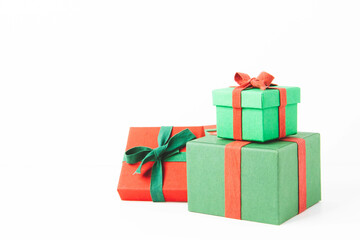 Present. Gift box with a bow. New Year's surprise. Red and green box with a gift