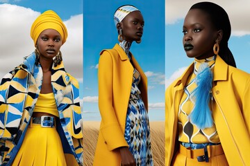 A group of young women adorned in vibrant traditional dresses from Senegal's Casamance region,...