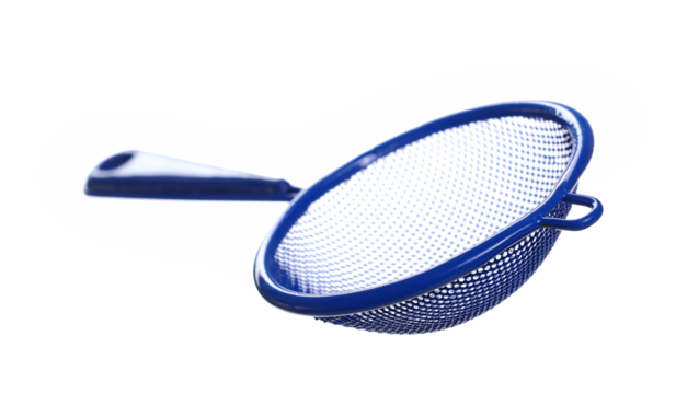 Blue empty metal sieve isolated on white, clipping
